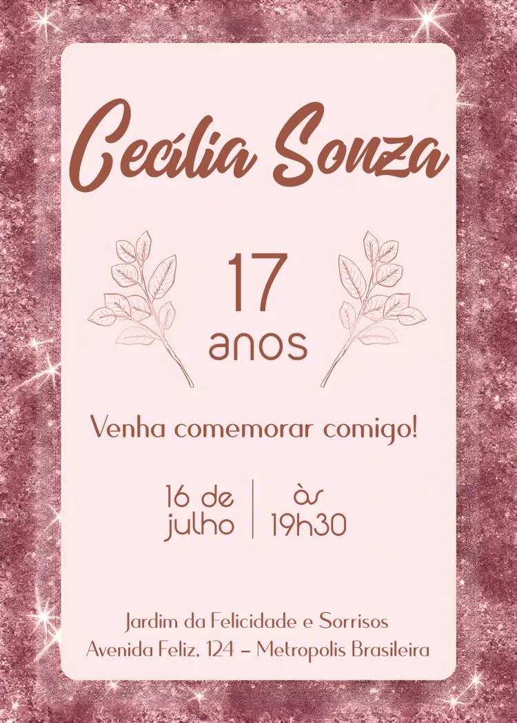 Convite Rosa Glitter Adulto