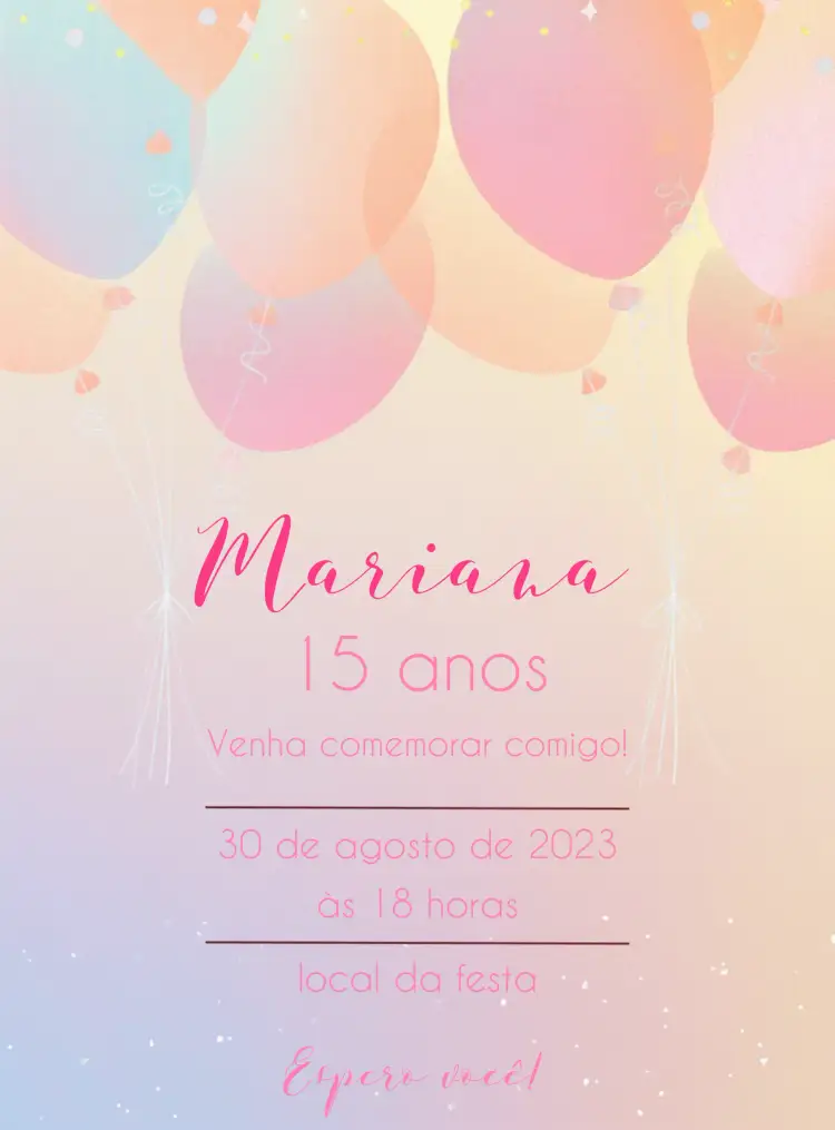 Convite Rosa Minimalista Festa – tema 15 anos minimalista, rosa suave, delicado, moderno, elegante