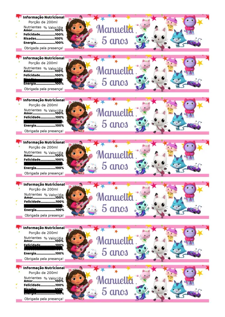 Convite Rótulo Para Garrafa 200ml A Casa Mágica Da Gabby Garrafinha – tema Mais pesquisados colorido, fantástico, infantil, divertido, temático