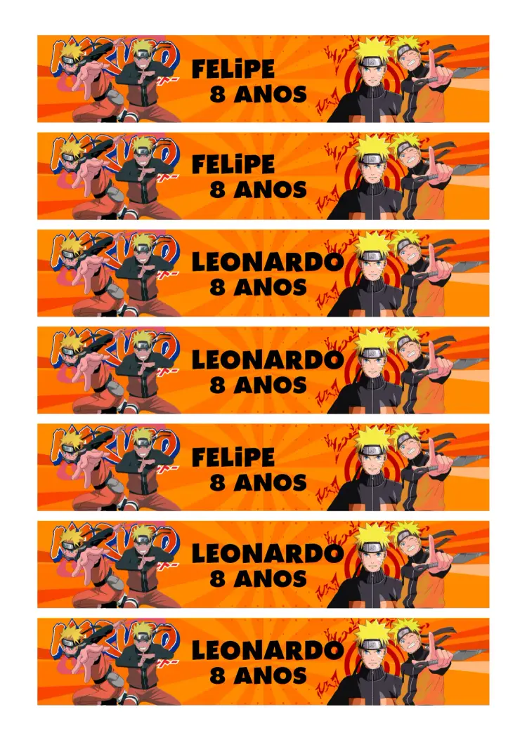 Convite Rótulo Para Garrafa 200ml Naruto Vila
