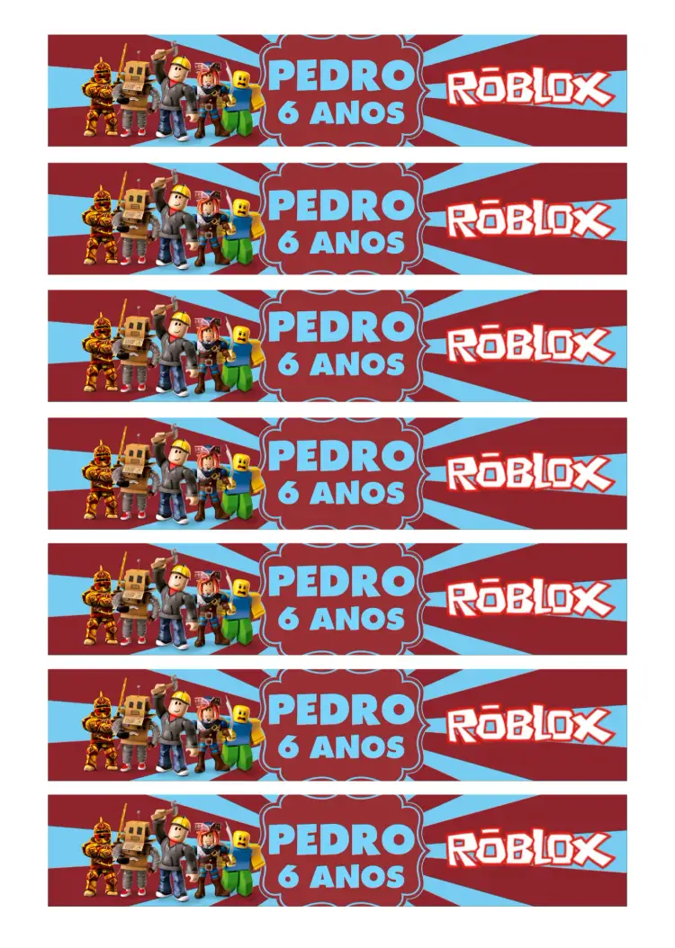 Convite Rótulo Para Garrafa 200ml Roblox Menino – tema Mais pesquisados colorido, moderno, temático, aventureiro, jogos, diversão