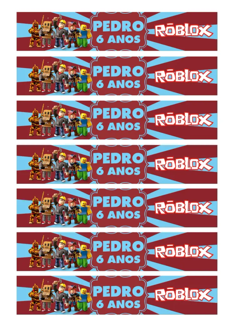Convite Rótulo Para Garrafa 200ml Roblox Menino