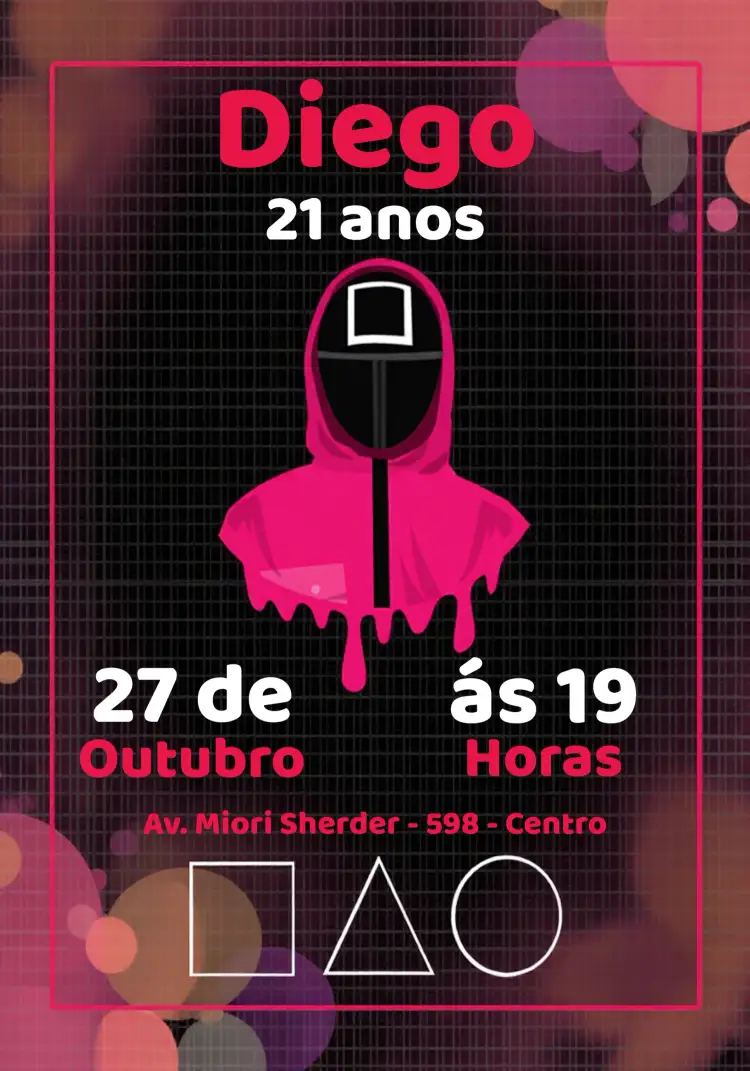 Convite Round 6 Squid Game Triângulo – tema Mais pesquisados moderno, temático, jogos, preto e vermelho, minimalista