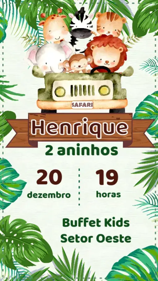 Convite Safari editável e personalizável