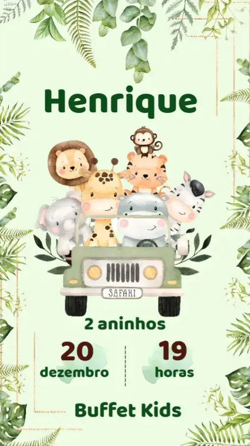 Convite Safari editável e personalizável