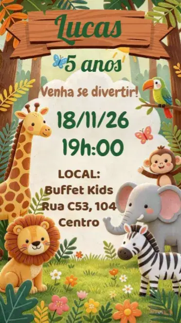 Convite Safari baby – tema Aniversário Infantil safari, animais, verde, amarelo, divertido, colorido