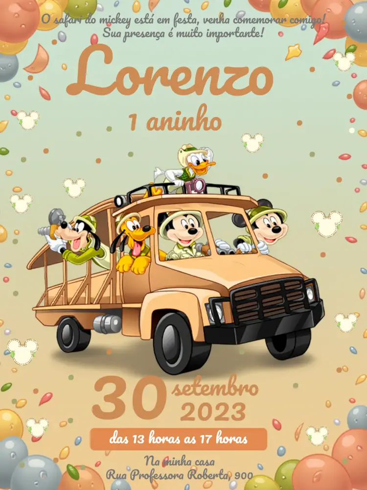 Convite Safari Do Mickey Mouse Mickei