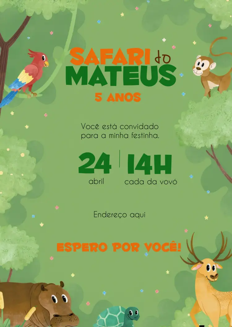 Convite Safari Infantil Marrom