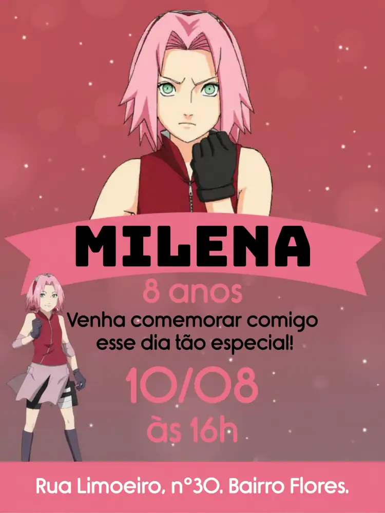 Convite Sakura Cerejeira – tema Aniversário Infantil floral, moderno, colorido, japonês, temático, delicado