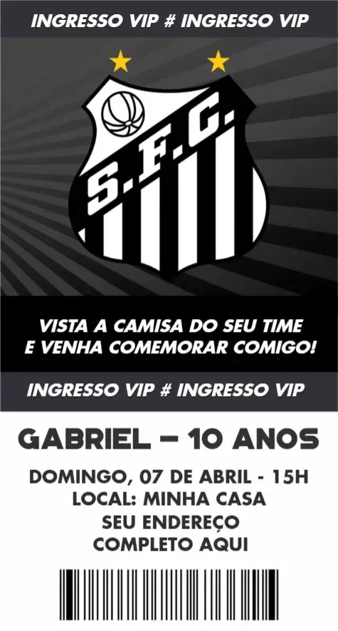 Convite Santos ingresso