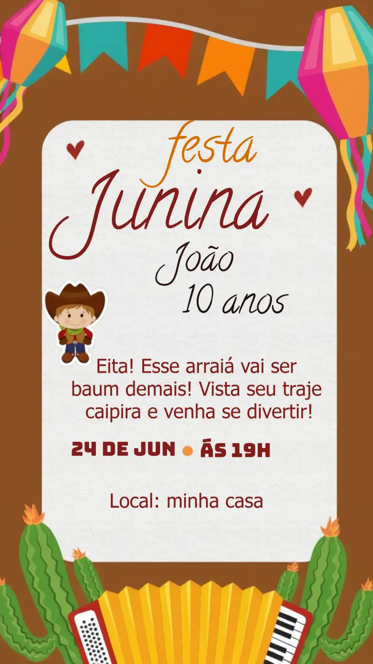 Convite São João Balões – tema Datas Comemorativas colorido, festivo, tradicional, junino, alegre