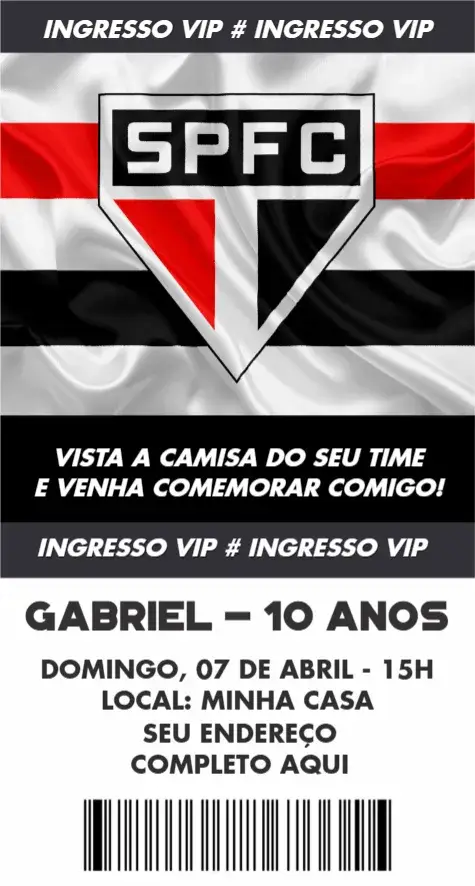 Convite São Paulo ingresso