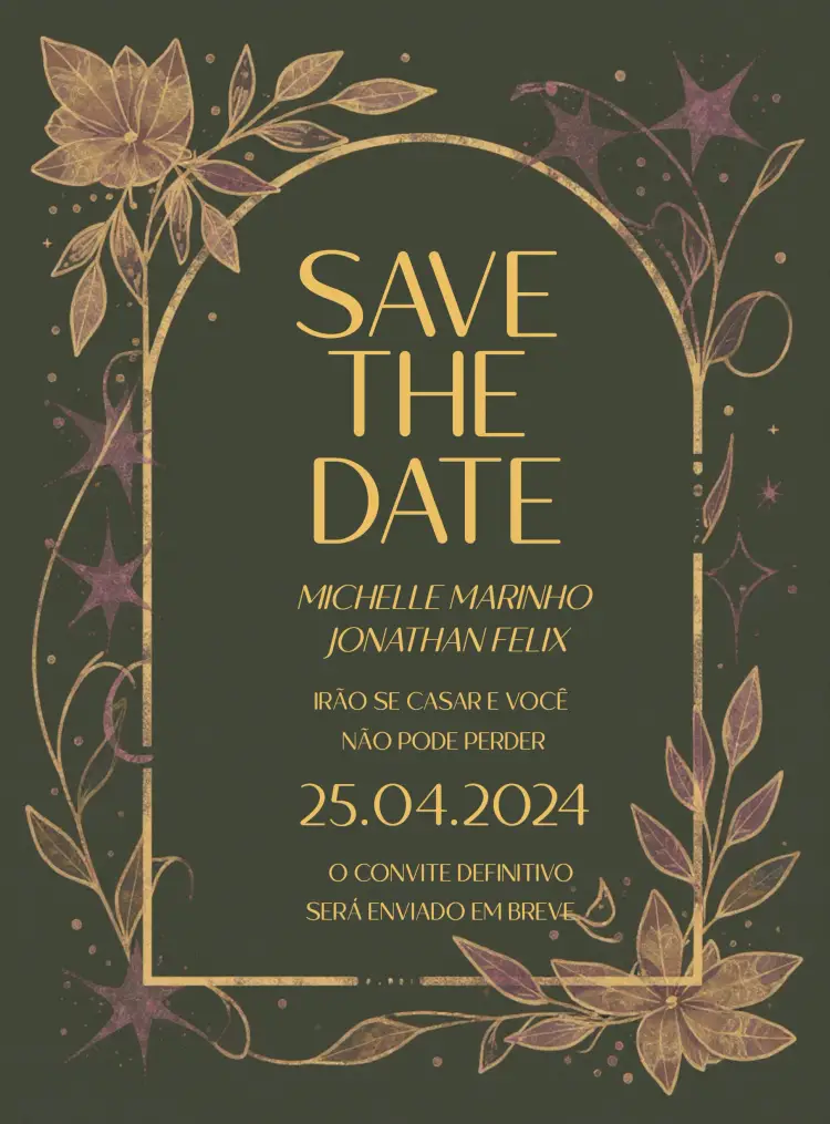Convite Save The Date Casamento Elegante Verde Dourado -