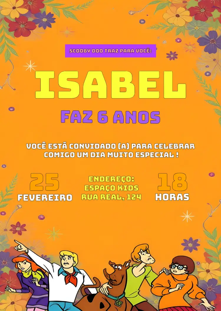 Convite Scooby Doo Fred – tema Aniversário Infantil colorido, divertido, infantil, ilustrações animadas, temático, vibrante
