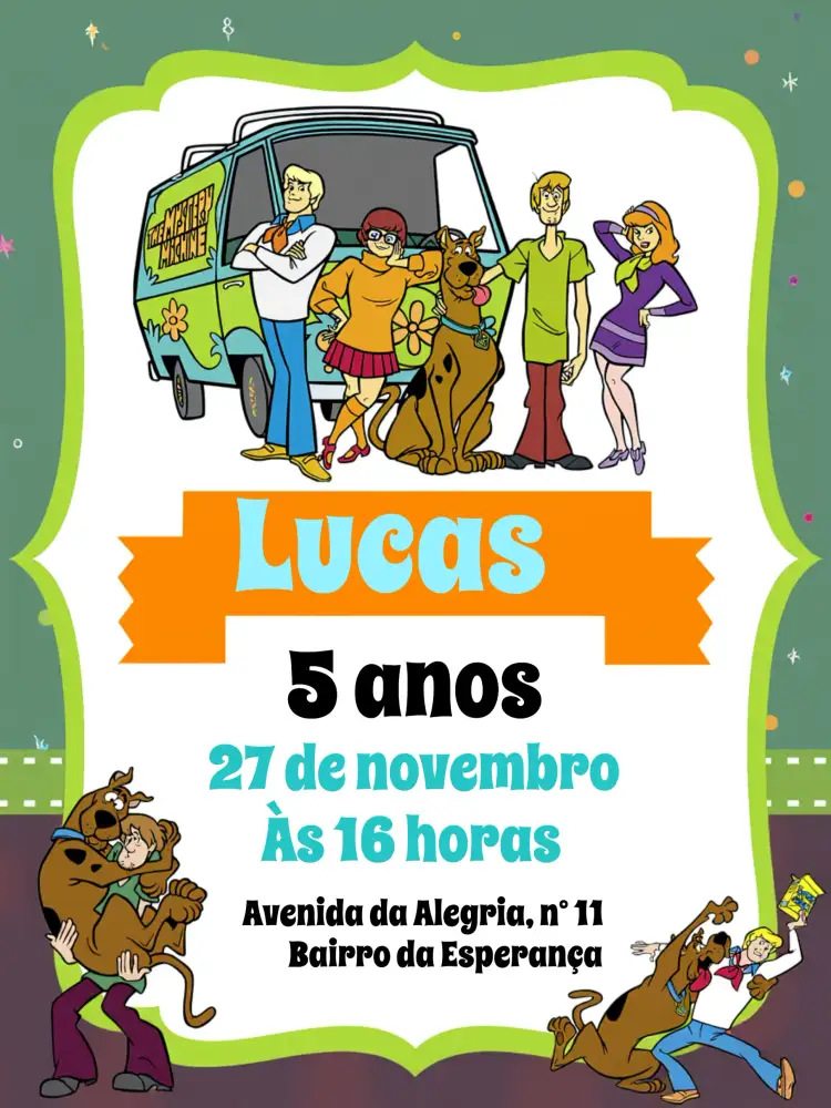 Convite Scooby Doo Laranja – tema Mais pesquisados Scooby-Doo, Desenho animado, Mistério