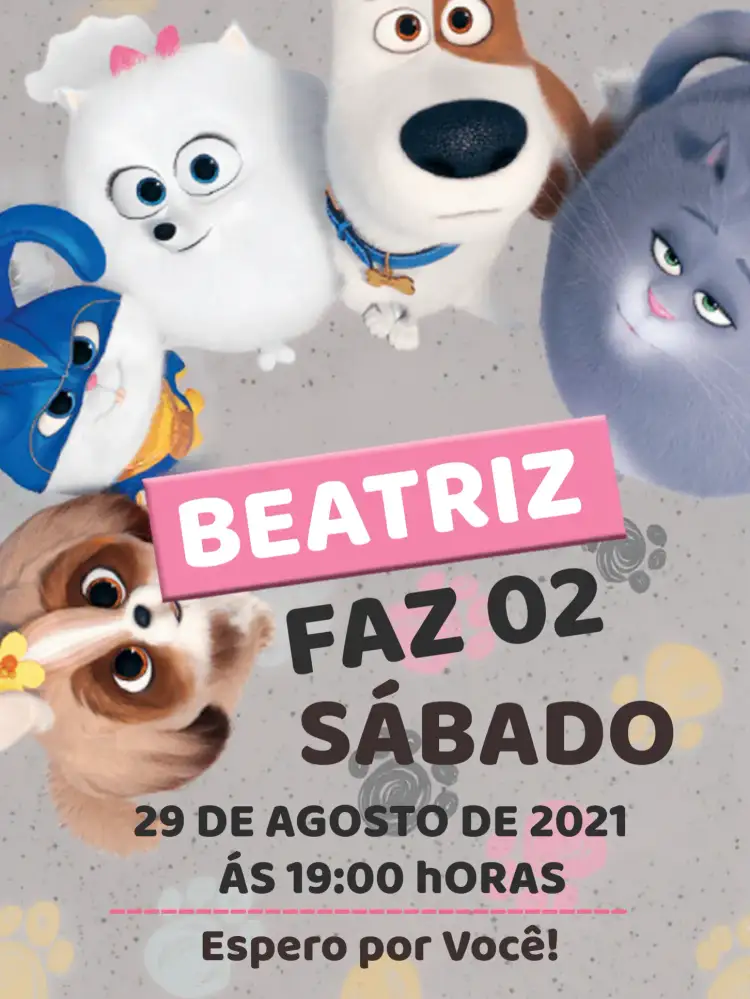 Convite Segredo Dos Pets Secreta – tema Datas Comemorativas rosas e verdes, divertido, lúdico, colorido, moderno