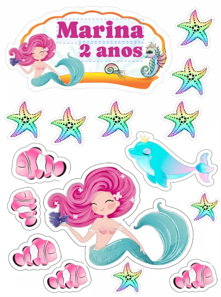Invitation Mermaid – Cake topper theme navy blue, colorful, fantasy-themed, fun-filled, vibrant, tropical