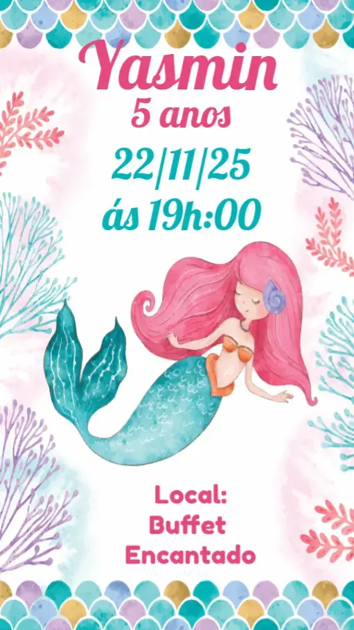 Convite Sereia Aquarela