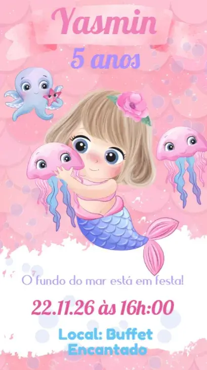 Convite Sereia Aquarela