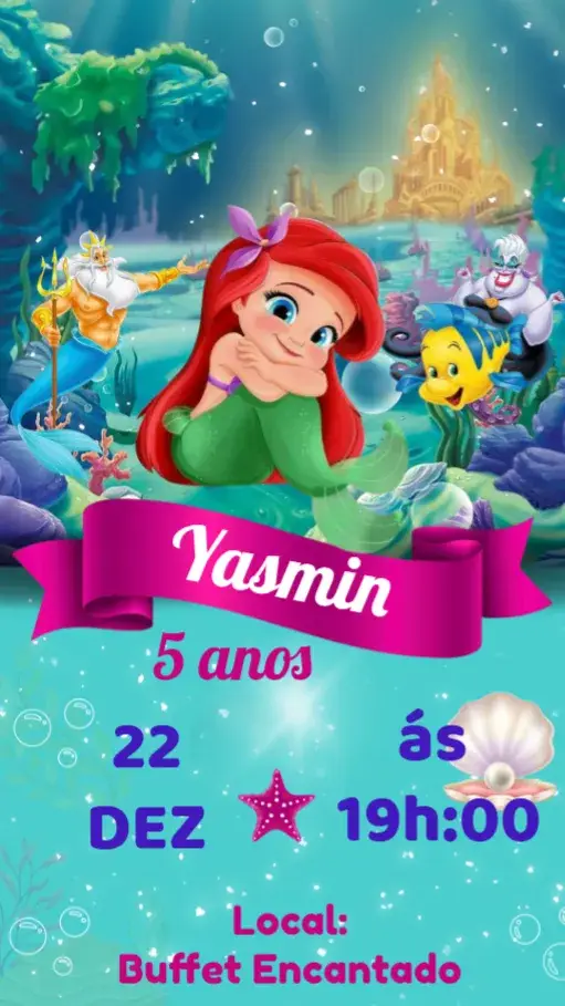 Convite Sereia Ariel Baby