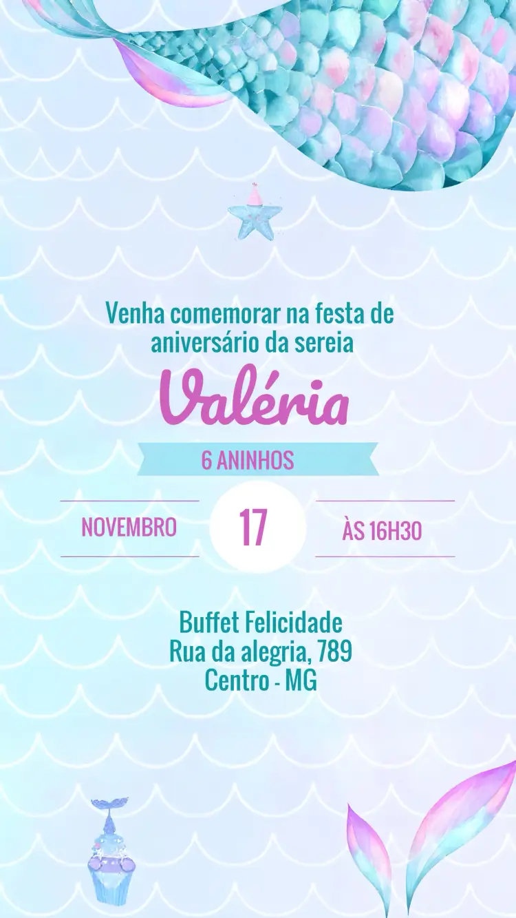 Convite Sereia Fundo Do Mar Roxo