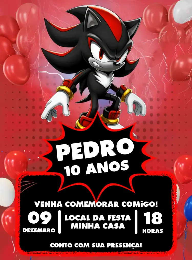 Convite Shadow Sonic Menino