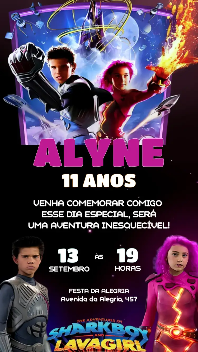 Convite Shark Boy E Lava Girl Bluey – tema Aniversário colorido, temático, divertido, infantil, aqua, fantasia