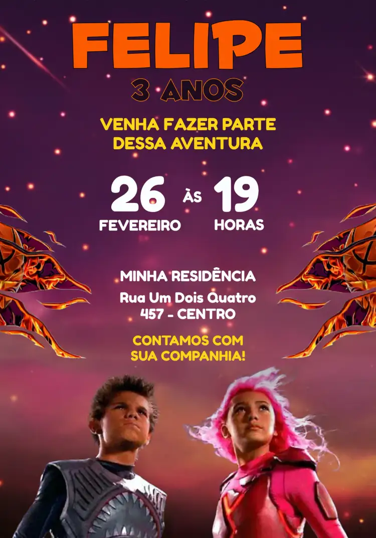 Convite Sharkboy E Lavagirl Ifantil – tema Aniversário colorido, divertido, aqua, fantasia, moderno