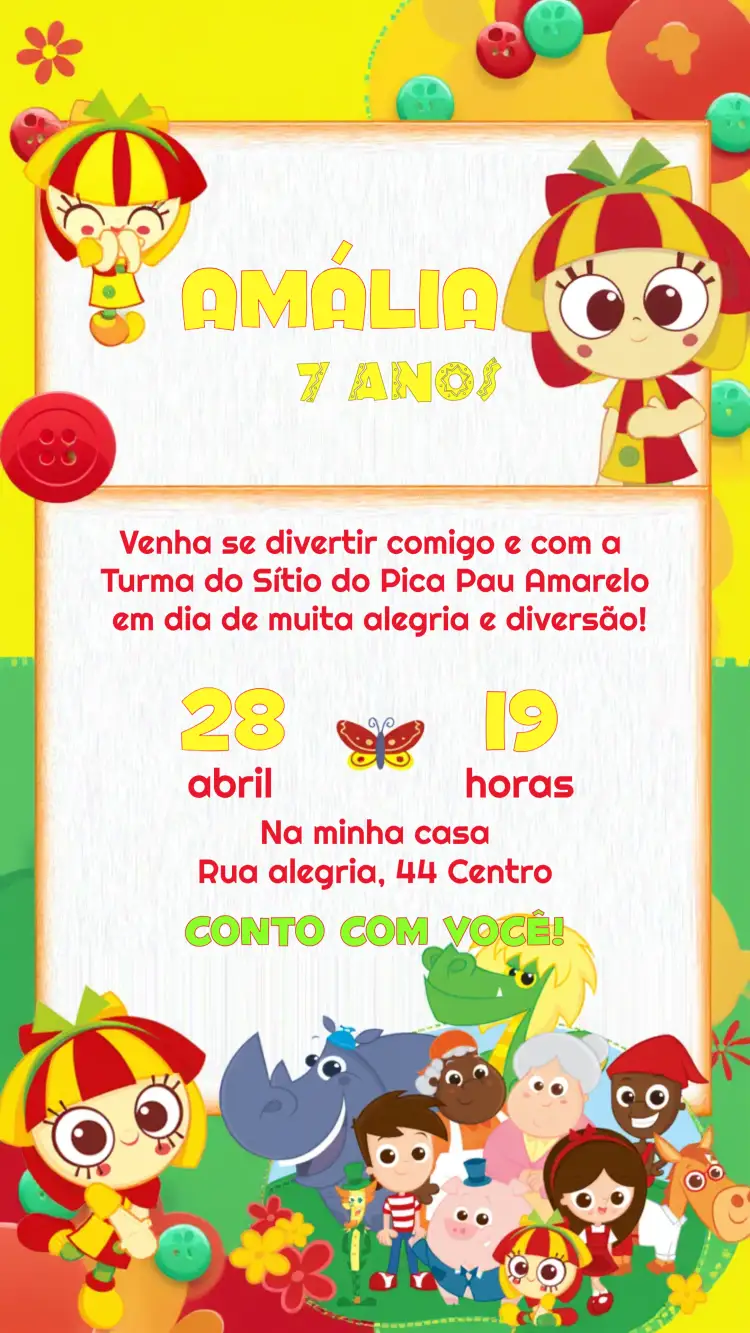 Convite Sítio Do Pica Pau Amarelo Colorido – tema Aniversário Infantil colorido, lúdico, folclore, divertido, infantil, vibrante
