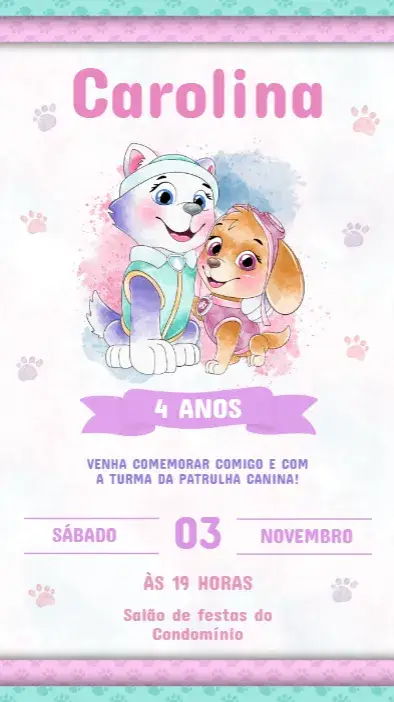 Convite Aniversário Sky e Everest para editar