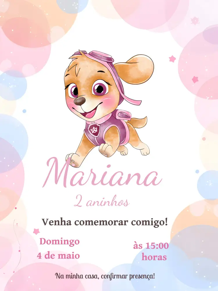 Convite Skye Patrulha Canina Aquarela