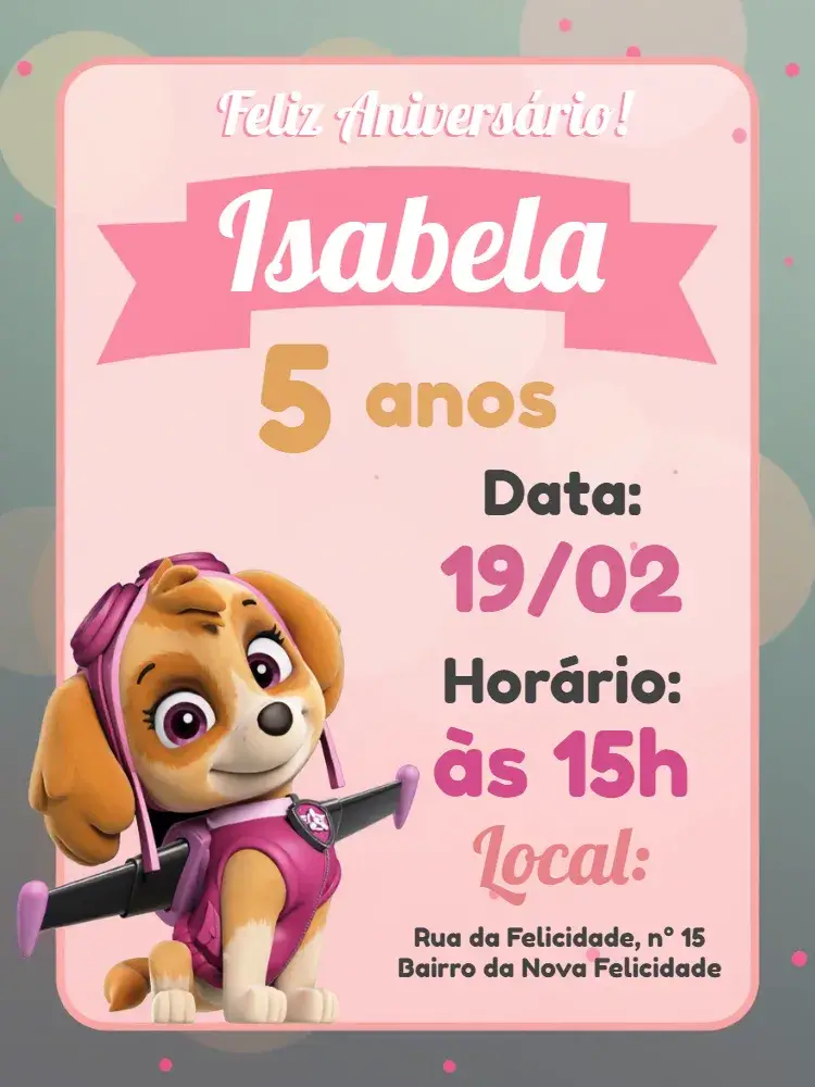 Convite Skye Patrulha Canina Cachorra