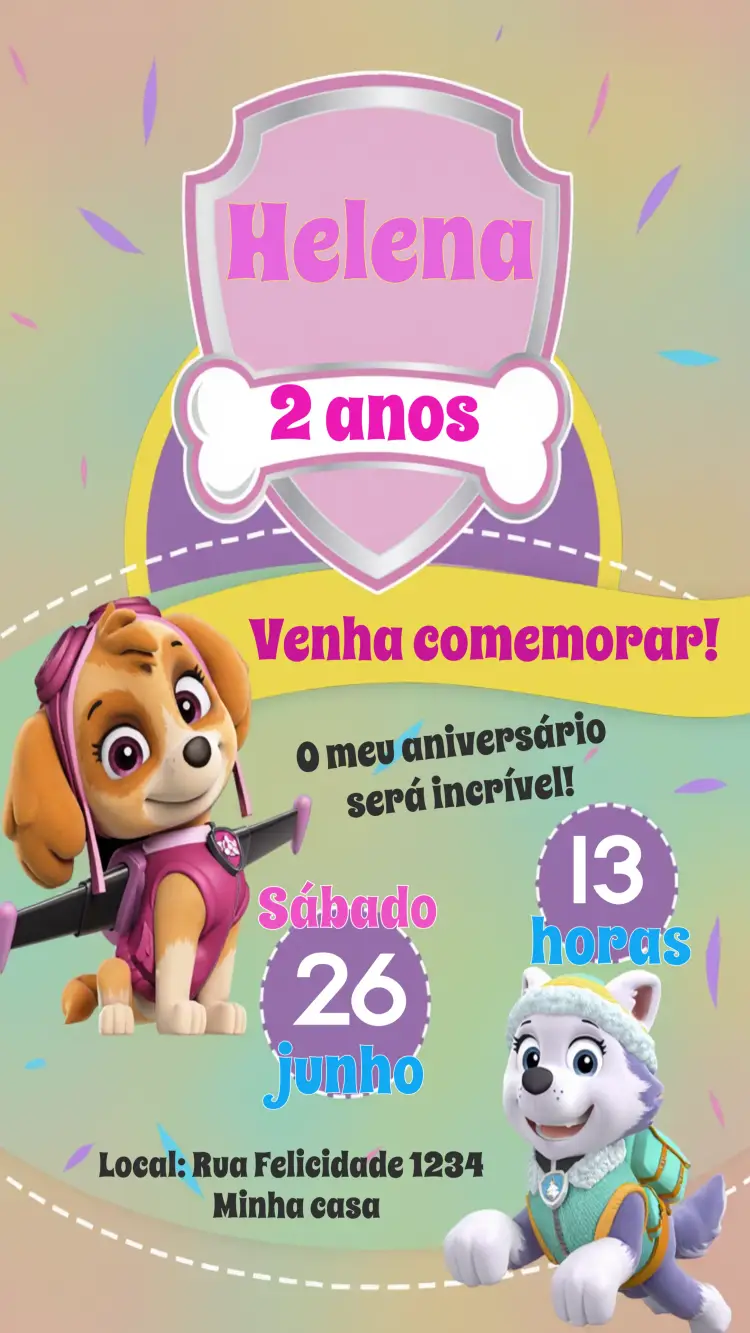 Convite Skye Patrulha Canina Menina
