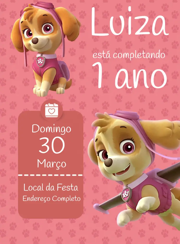 Convite Skye Patrulha Canina Menina