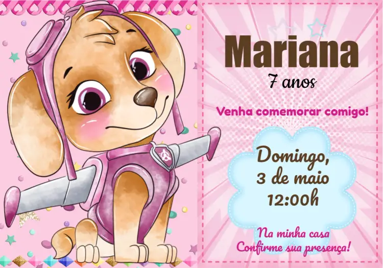 Convite Skye Patrulha Canina Menina