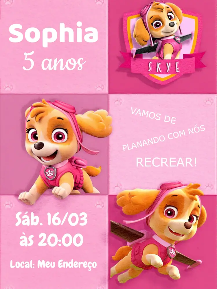 Convite Skye Patrulha Canina Patrol
