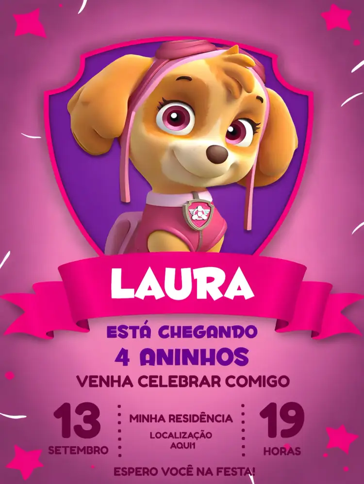 Convite Skye Patrulha Canina Rocky