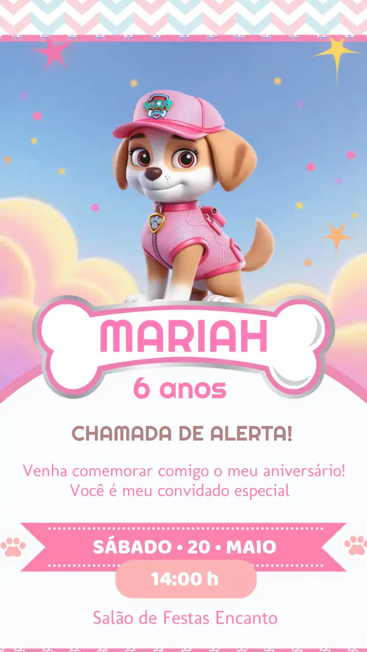 Convite Skye Patrulha Canina Rosa