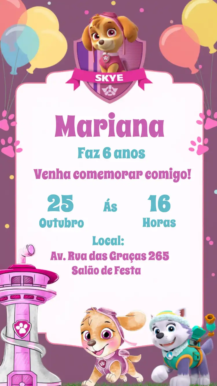 Skye Patrulha Canina Rosa