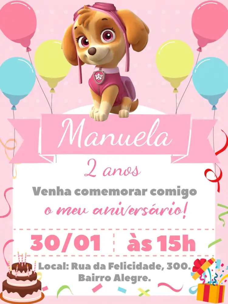 Skye Patrulha Canina Rosa Menina