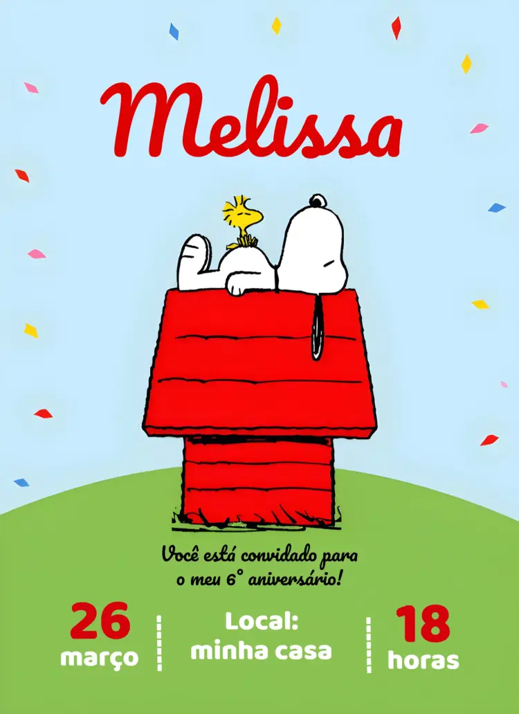 Convite Snoopy Colorido