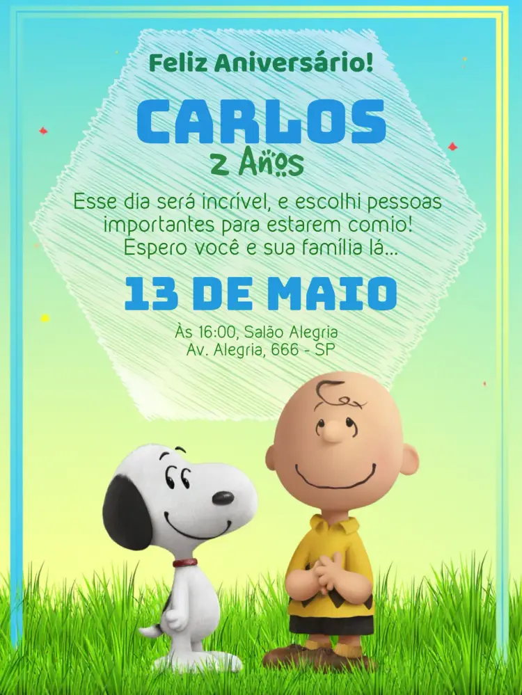Convite Snoopy E A Turma Do Charlie Brown