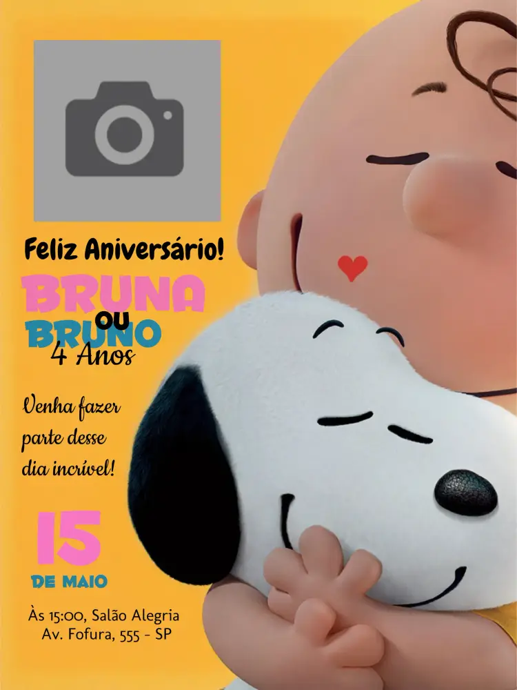 Convite Snoopy E A Turma Do Charlie Brown Com Foto Branco