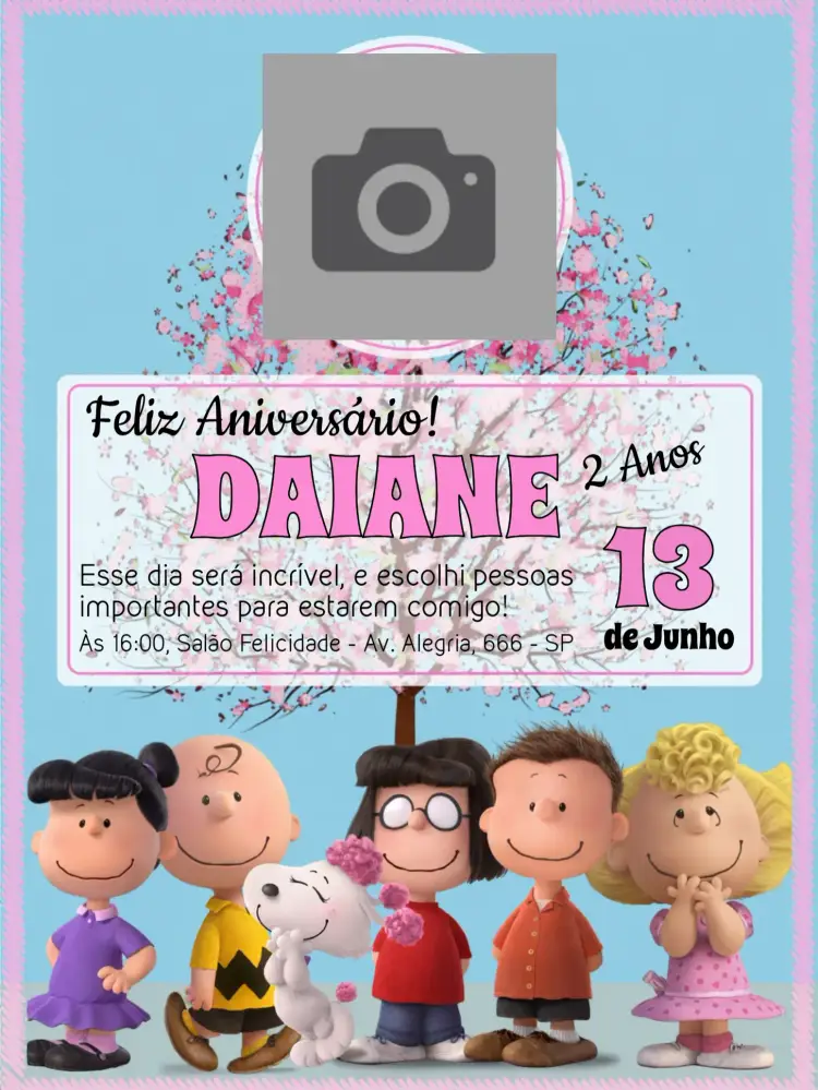 Convite Snoopy E A Turma Do Charlie Brown Com Foto Peanuts