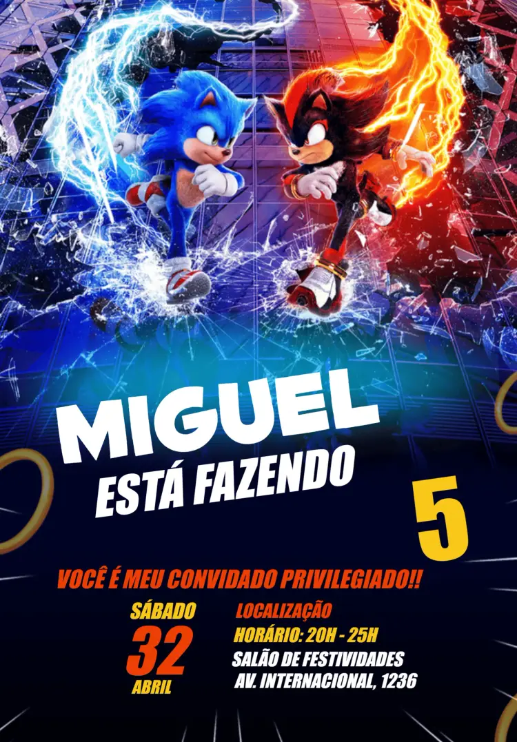Convite Sonic 3 Filme
