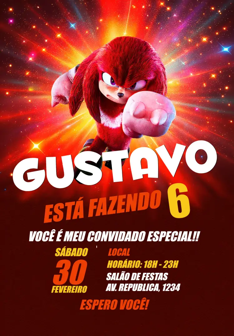 Convite Sonic 3 Knuckles Shadow