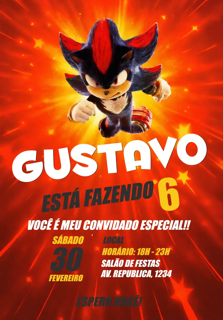 Convite Sonic 3 Shadow Filme