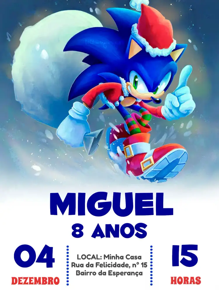 Convite Sonic Heroi – tema Datas Comemorativas colorido, divertido, jogos, infantil, temático, moderno