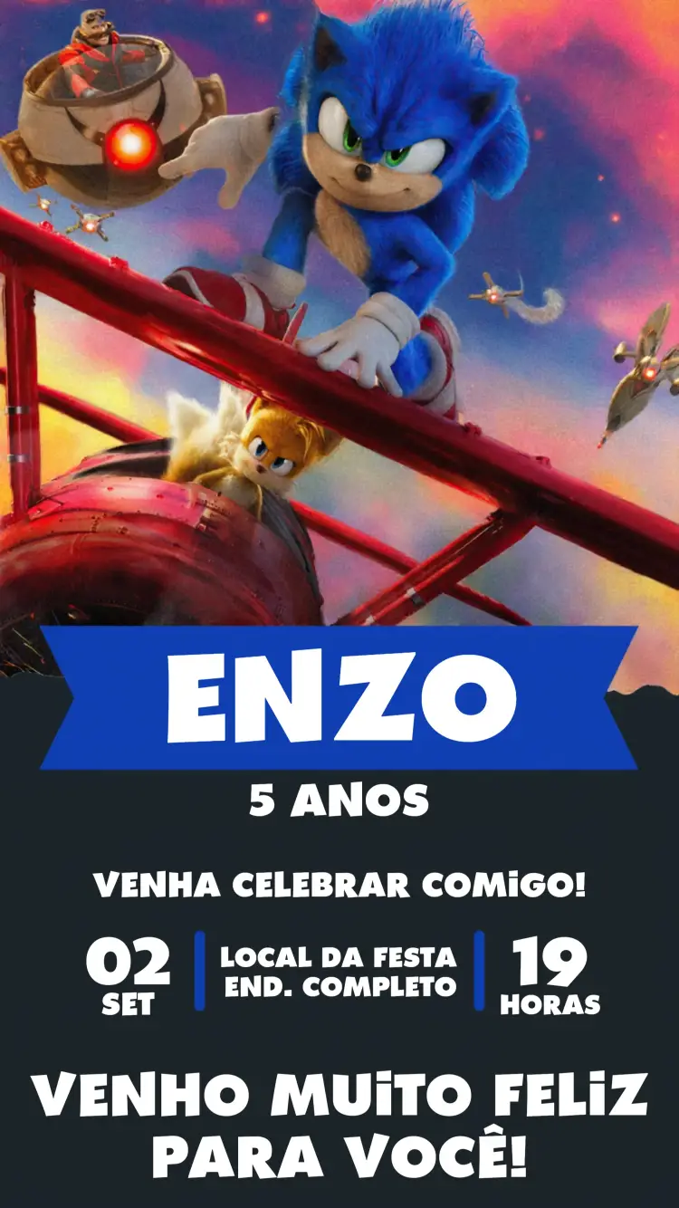 Convite Sonic Infantil