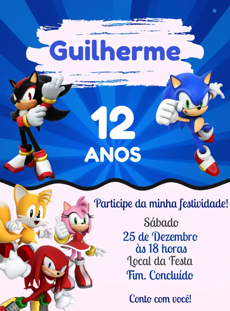 Convite Sonic Menino
